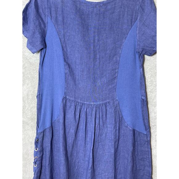Lands Downunder Italy Linen Dress Small Blue Side Tie Lagenlook Boho Minimalist - Picture 6 of 9